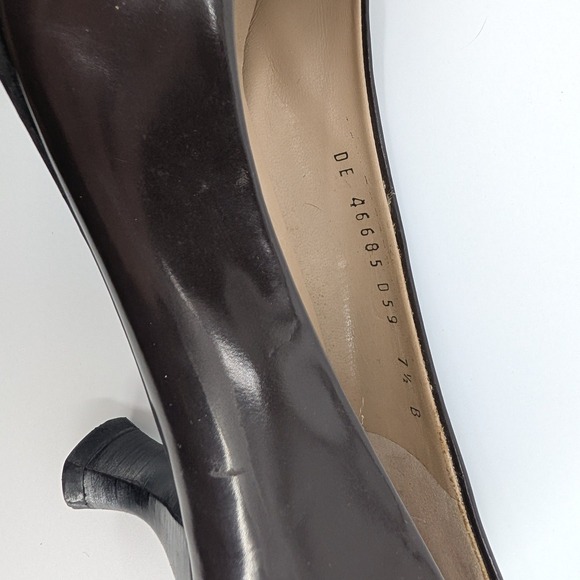 Salvatore Ferragamo Dark Brown Leather Bow Kitten Heel Pumps 7.5 B Italy - Picture 7 of 9